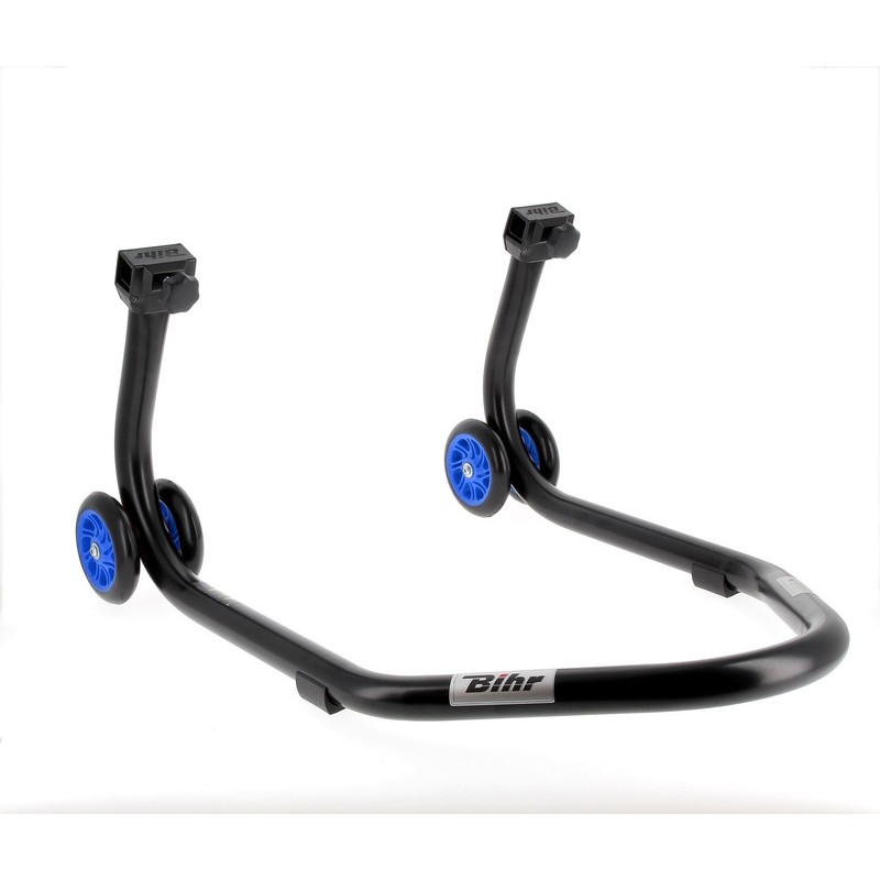 BIHR Home Track Rear Paddock Stand with "L" Adapters Matt Black Blue Wheels