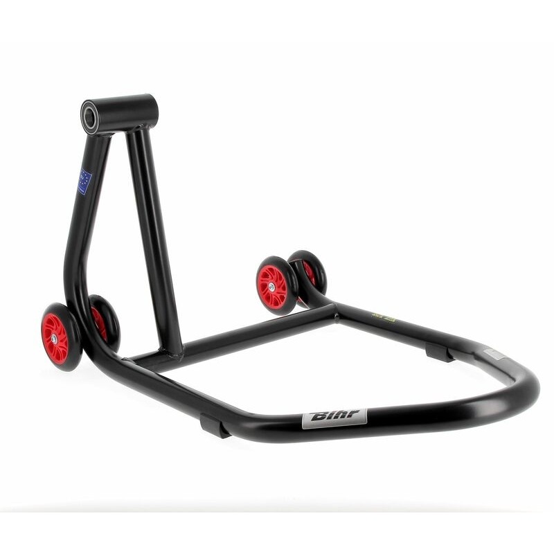 BIHR Home Track Left Single Arm Paddock Stand Matt Black Red Wheels