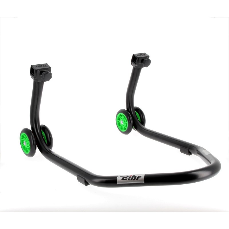 BIHR Home Track Rear Paddock Stand with "L" Adapters Matt Black Green Wheels